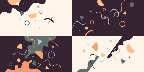 Een set van abstracte ontwerpachtergronden. Illustraties met platte figuren van geometrische en golvende vormen. — Stockvector