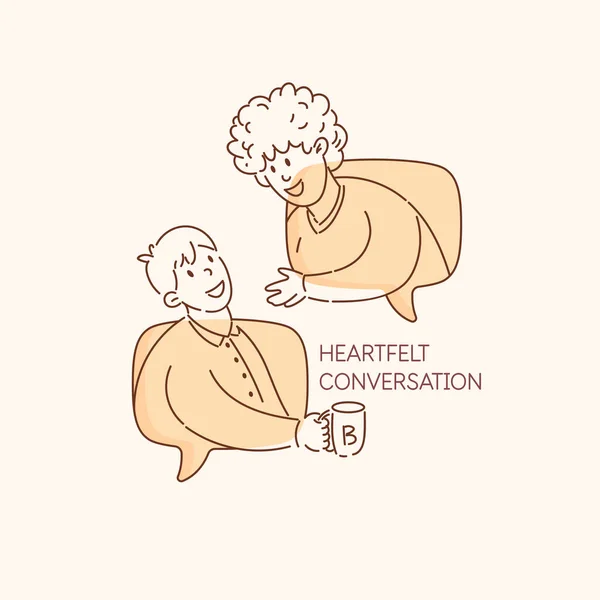 Deux amis ont une conversation quand ils se rencontrent. Les hommes discutent des nouvelles et des événements, échangent des opinions. — Image vectorielle