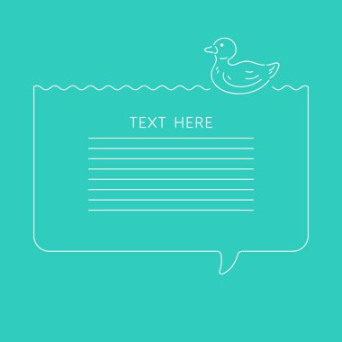 Çizgi film tarzında bir ördek çizimi. Arka planda bir evcil hayvan. Bilgi yerleştirmek için bir çerçeve.