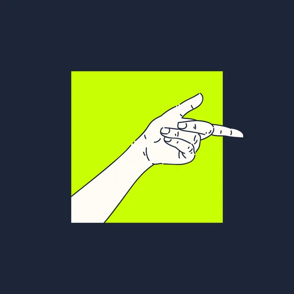O dedo indicador da mão das pessoas aponta para o lado. Um gesto de mão. — Vetor de Stock