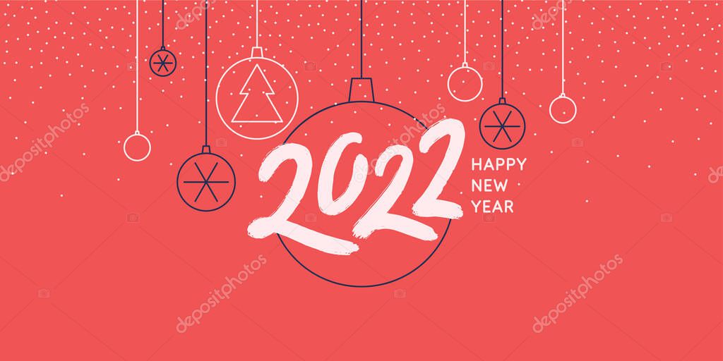 Background with the inscription Happy New Year 2022. Vector illustration in flat flat style. Vector greeting poster.
