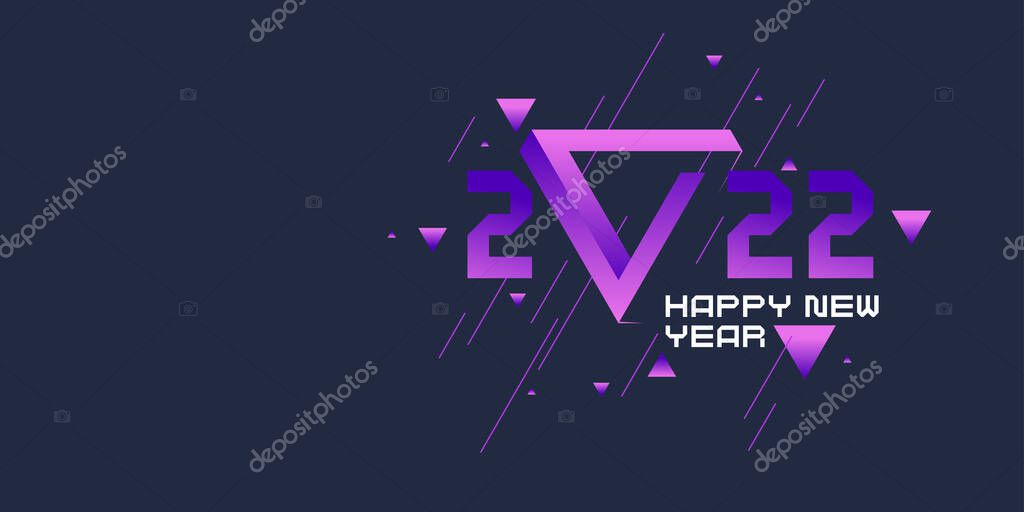 Background with the inscription Happy New Year 2022. Vector illustration in flat flat style. Modern geometric composition. Vector greeting poster.