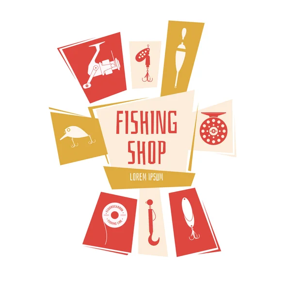 Tienda de pesca. Iconos e ilustraciones — Vector de stock