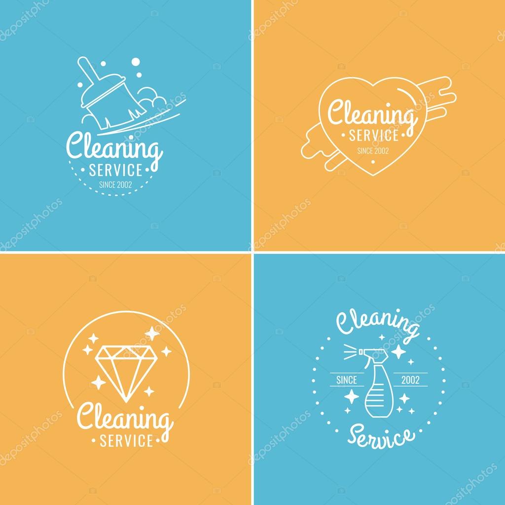 Set. Cleaning service. Labels collection. Logos and design elements