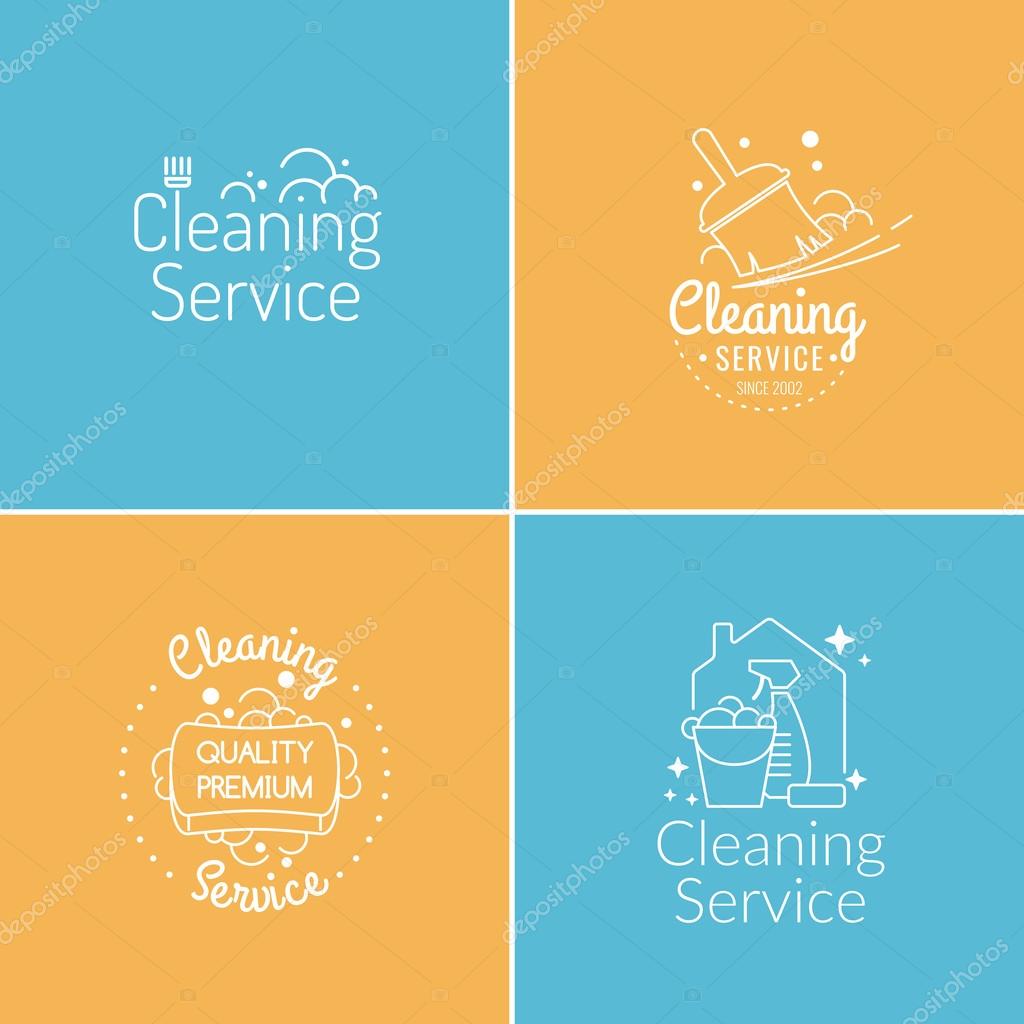 Set. Cleaning service. Labels collection. Logos and design elements