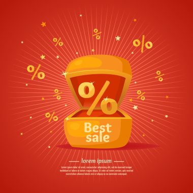 Best sale banner. Gift box in cartoon style clipart