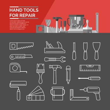 Simgeler. Ev yenileme ve inşaat için el aletleri.