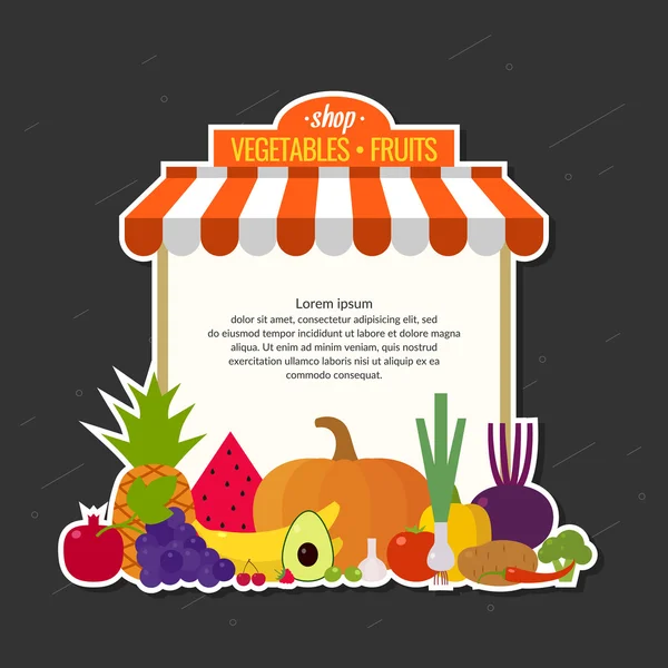 Armazene legumes e frutas frescas . — Vetor de Stock