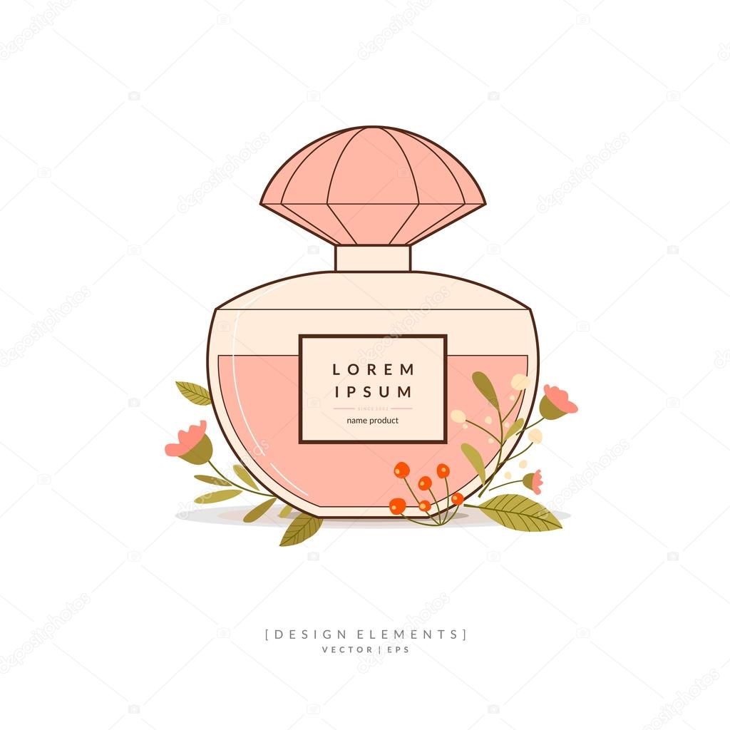 Perfume bottle. Element for design, card, poster. Vector Illustration