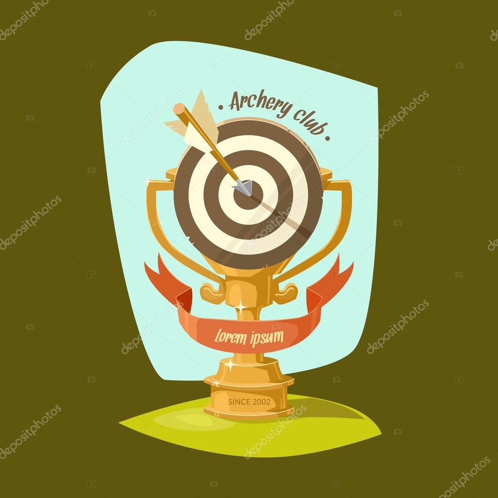Archery club. Golden cup. Elements for design and illustration.