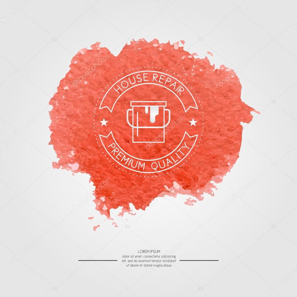 The logo on the watercolor background.House repair. Elements and icons for cards, illustration, poster and web design