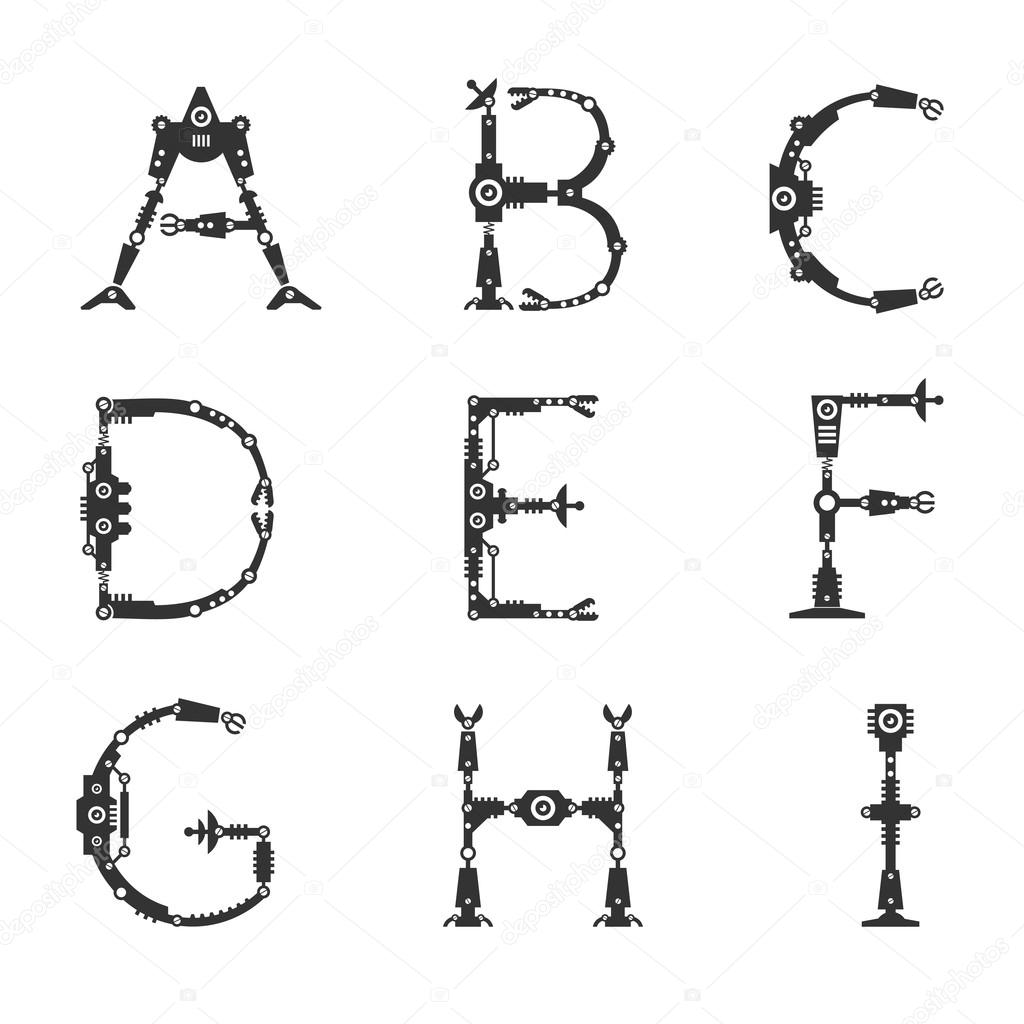 Robot, font. Letters.