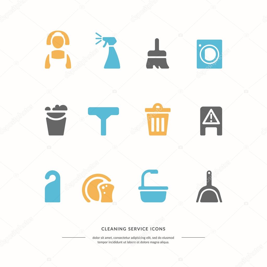Icons set. Cleaning service. Elements for design and web. Vector illustration.