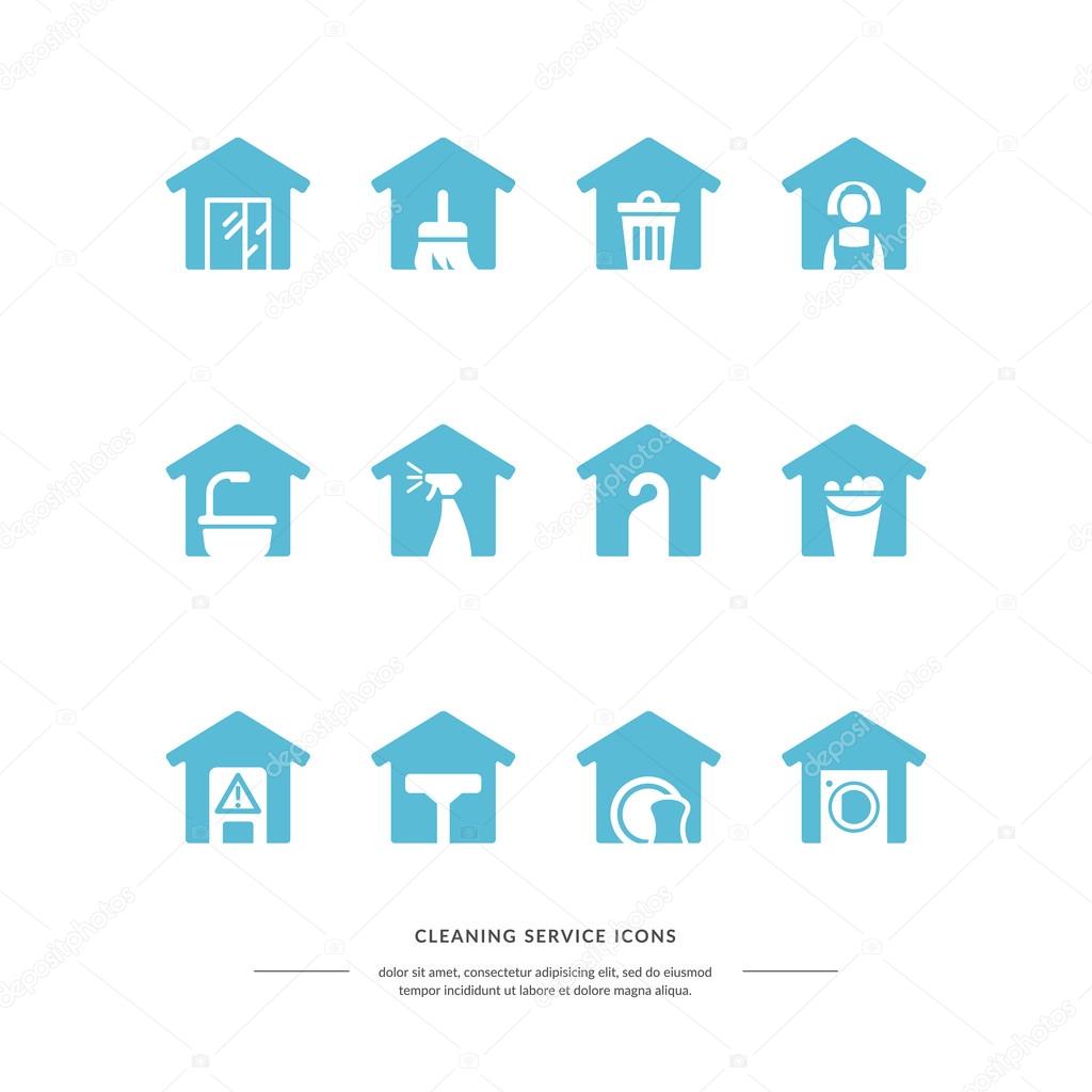 Icons set. Cleaning service. Elements for design and web. Vector illustration.