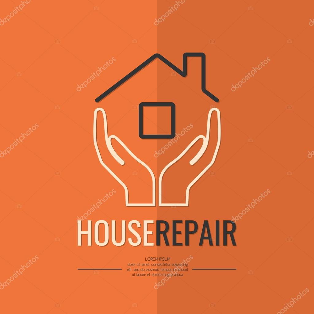 Linear logo home repairs and plumbing repairs. The symbol of the company for the construction of repair and renovation. Vector illustration.