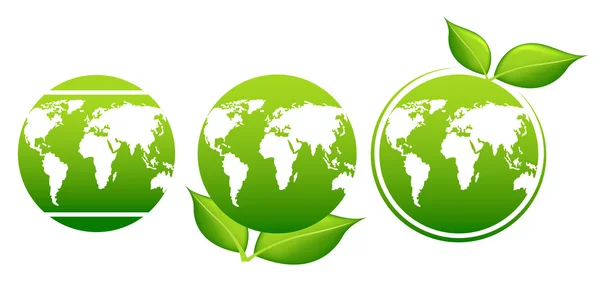 Día de la Tierra. Planeta y hojas verdes — Vector de stock
