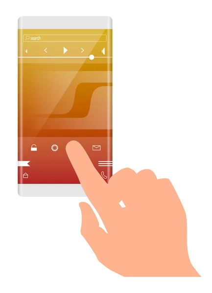 Concept d'interface d'application mobile. doigt sur le téléphone à écran tactile — Image vectorielle