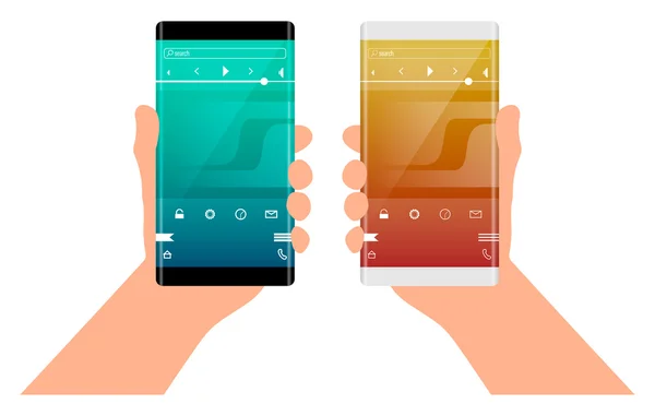 Concept d'interface d'application mobile. Téléphone avec bord incurvé à la main . — Image vectorielle