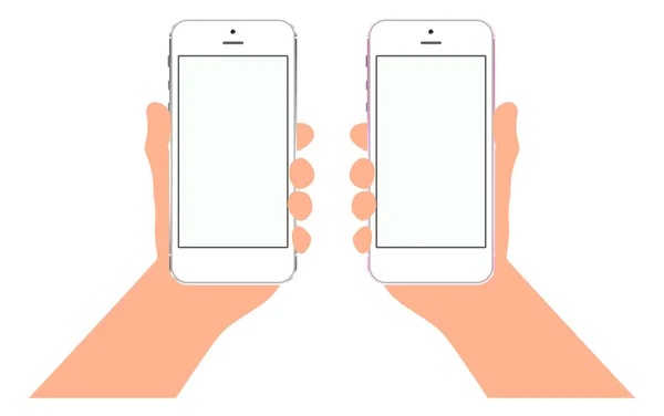 Téléphone portable smartphone en main. Maquettes avec écran blanc — Image vectorielle