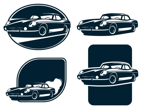 Oldtimer silhouet etiketten, Vintage Retro auto vector. Klassieke sportwagen. — Stockvector