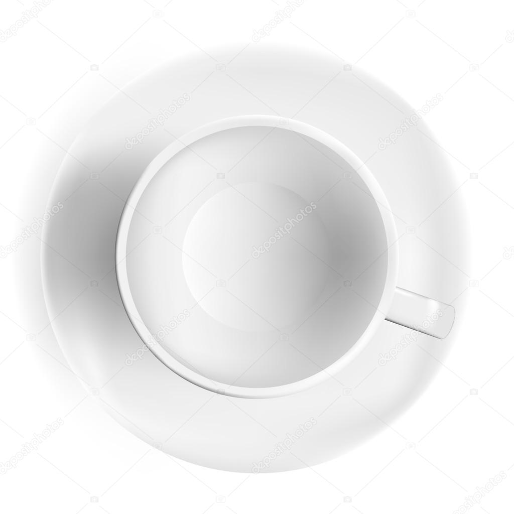 Cup of coffee, top view. Realistic tea cup, white background