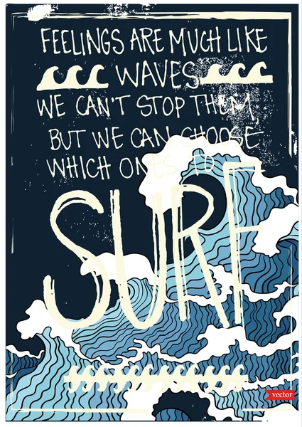 Havet vågor typografi; t-shirt grafik; vektorer; Havets vågor — Stock vektor