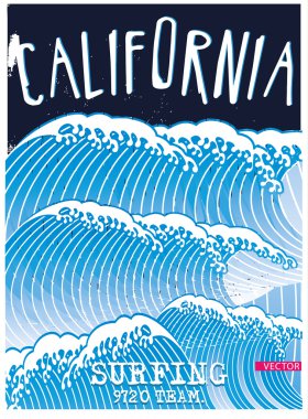 Vintage deniz dalgaları. Deniz manzara vektör çizim