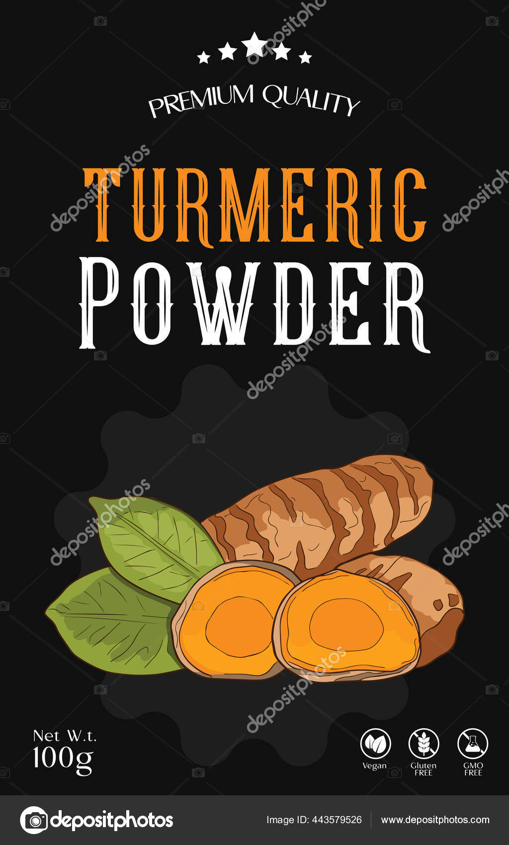 Premium Quality Turmeric Powder Label Template Abstract Modern Vector