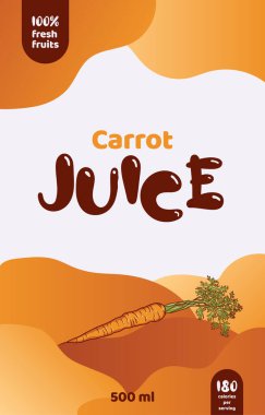 Aile tarifi havuç suyu etiketi şablonu. Soyut modern vektör paketleme düzeni. Typography ve elle çizilmiş meyveli renk gradyan afişi. İzole edilmiş