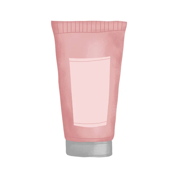 Tubo Crema Rosa Dibujado Mano Con Etiqueta — Vector de stock