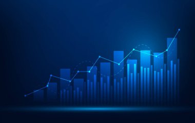 business mali grafik borsası yatırım eğilimi büyüme eğilimi mavi arka plan. Moda grafiği ekonomisi duvar kağıdını yükseltiyor. Vektör illüstrasyonu fantastik teknoloji.