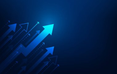 İş ok yüksek hızlı büyüme mavi arka plan. Başarının gelişimi. Hız artışı ve motivasyon teknolojisi kavramı. Vektör illüstrasyonu fantastik dijital tasarım.