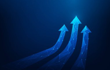 İş ok yukarı eğilimli büyüme teknolojisi arka planı. Yatırım grafiği artışı. Okun yönüne yönelik görüş başarıyla tamamlandı. Vektör illüstrasyonu fantastik teknoloji.