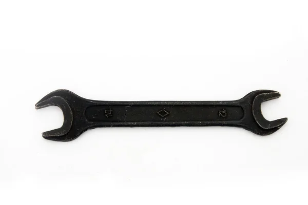 Llave de llave inglesa negra metall vieja aislada sobre fondo blanco clo —  Fotos de Stock