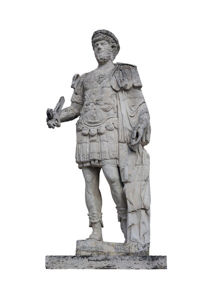 Ancient roman marble statue of roman emperor isolated on white b