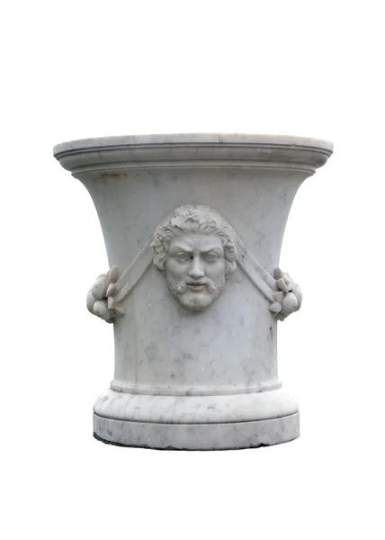 Duże piękne białe marmurowe wazon z ozdoba mężczyzn twarz isol — Zdjęcie stockowe