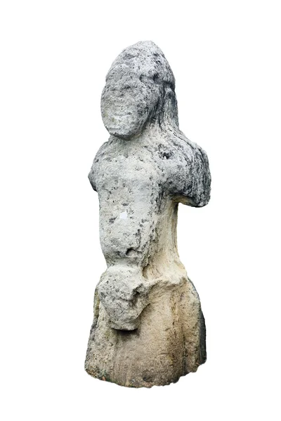 Stary szary kamień humanoidalne pogańskich idol na białym tle zbliżenie na biały bac — Zdjęcie stockowe