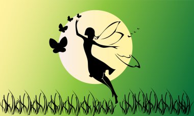 Peri siluet yeşil zemin üzerine