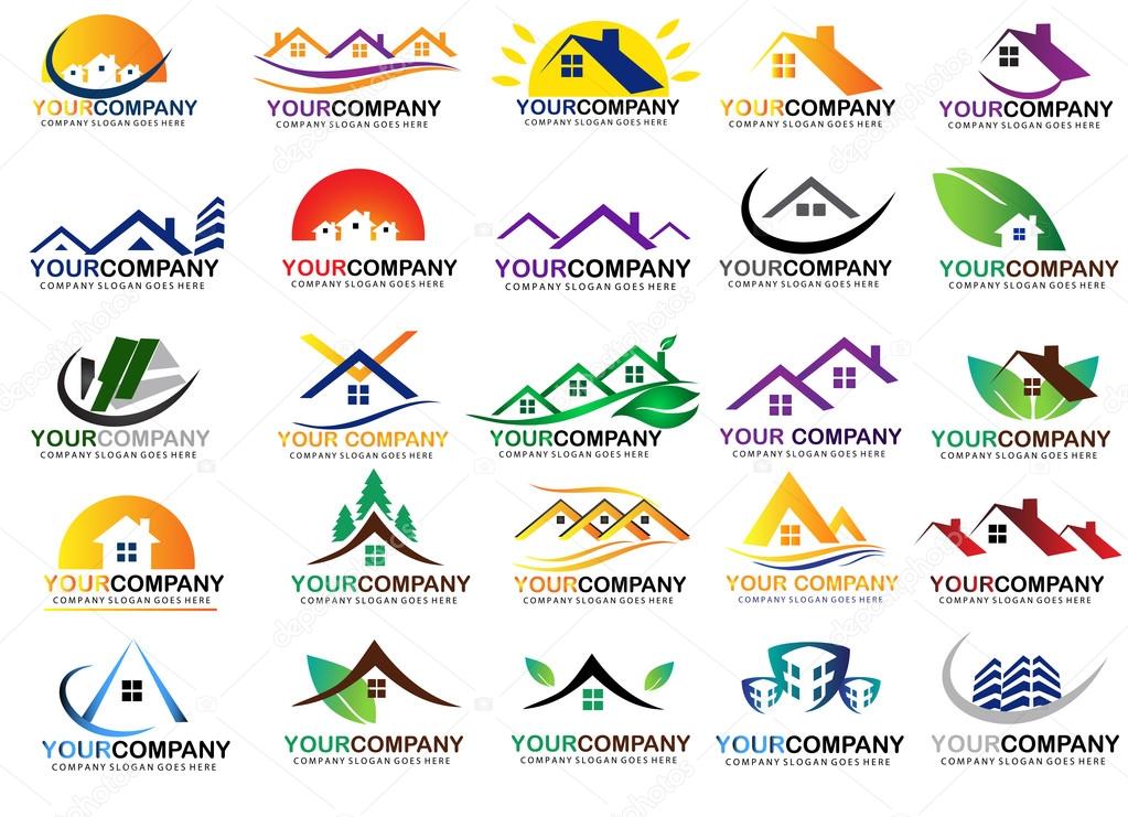 Real estate logo set. Vector house logo