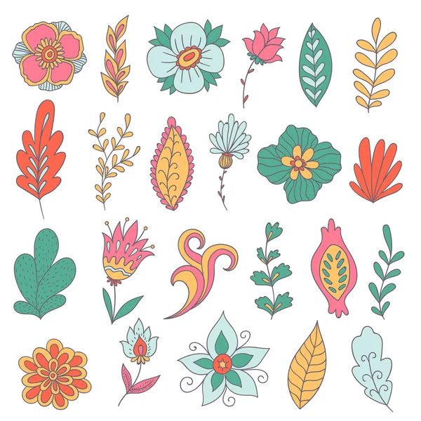 向量集彩色抽象花卉和植物 — 图库矢量图片