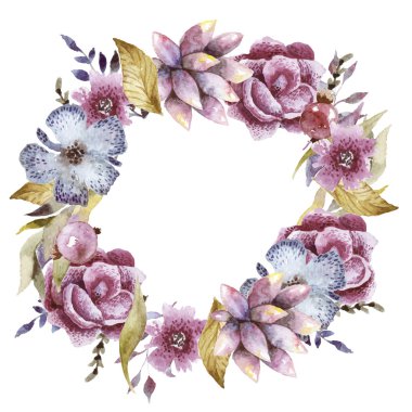 Dalları, meyveler ve çiçekler ile şirin çelenk