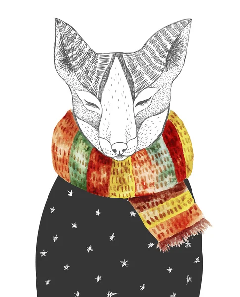 Cute fox in scarf — Stock Vector