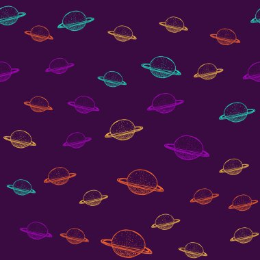 Karalama satürn gezegeninden renkli, pürüzsüz desen. Karanlık arka planda izole edilmiş. Vektör illüstrasyonu.