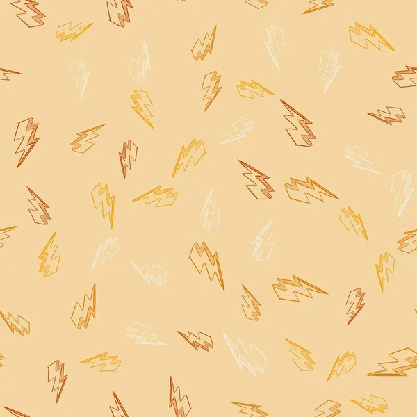 Sarı arka planda yıldırım desenli, pürüzsüz vektör deseni. Soyut gök gürültüsü arkaplanı. Tekstil için moda tasarımı. Vektör çizimi. El çizimi karalama yıldırım sembolleri.