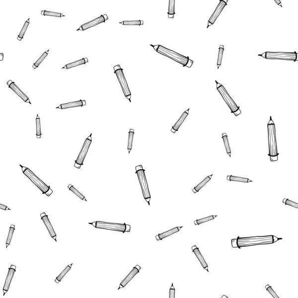 Pencil Doodle Seamless Vector Pattern Cartoon Black White Background — Stock Vector