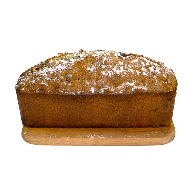 Gemide bir wh izole pudra şekeri ile tozunu kek