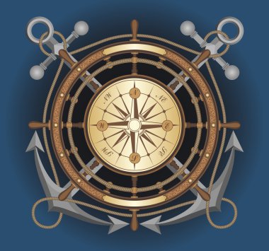 direksiyon simidi, ip ve çapa deniz sembolden