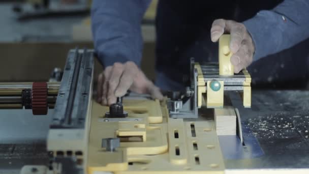 Hand of the Master Cutting Board on Woodworking Machines. — Stock Video