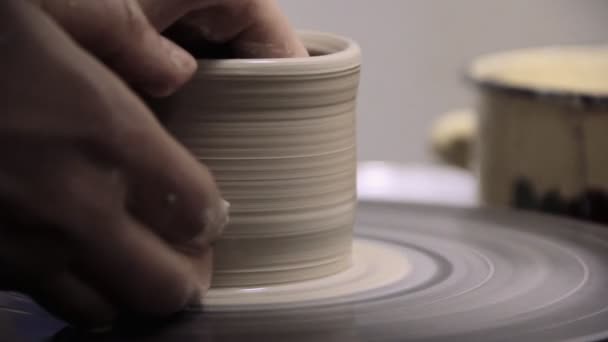 Potter Creates the Product on a Potter's Wheel — Stock Video