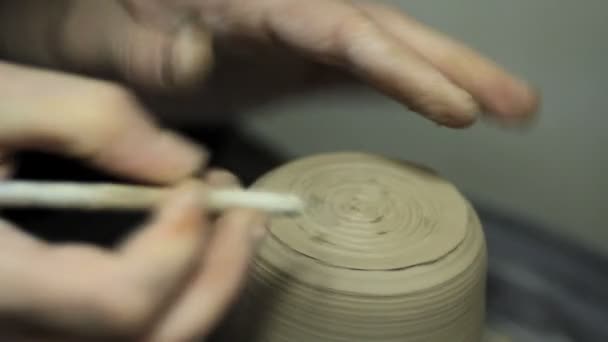 Potter Creates a Cup With a Special Tool — Stock Video